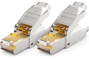 deleyCON 2x CAT 7 Wtyczka Sieciowa Kątowa Beznarzędziowy Montaż Ekranowana 10 Gbit/s 600 MHz Wtyczka Sieciowa do Sztywnego Kabla do Układania Kabel Surowy Złącze Wtykowe RJ45 Ethernet Kabel Krosowy