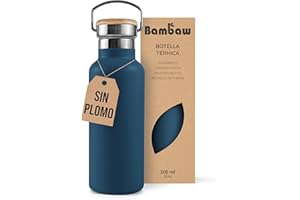 Bambaw Botella térmica 500ml, Botella agua azul oscuro, Botella agua acero inoxidable 500ml, Botella bicicleta, Termo agua caliente – Azul índigo