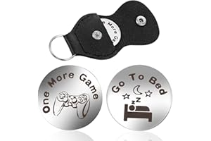 Mabor Decision Coin Double Sided Coin Novelty Coin One More Game/Go to Bed Pocket Hug Coin with PU Leather Case Stainless Steel Decision Maker Coin Gifts for Boyfriend Girlfriend