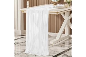 FOATCOX Käsetuch Tischläufer Milchweiß, 300 x 90 cm Boho Gaze Tischläufer Cheesecloth Läufer für Hochzeit, Geburtstagsfeiern, Babypartys, Weihnachten und Silvester von Tisch Dekoration