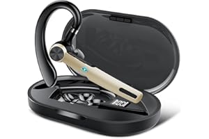 QECNATO Bluetooth Headset Wireless Freisprech Telefon, 5.3 Bluetooth Headset Handy mit 60H Spielzeit, ENC Dual Mic Geräuschunterdrückung Ohrhörer, Earbuds mit Ladecase für Business/Büro/Autofahren, Braun