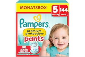 ‎PAMPERS Pampers Premium Protection Pants Größe 5, 144 Windeln, 11kg-17kg, Mit 360° Passform und 2x breiteren Bündchen als vorher für unseren besten Komfort & Schutz