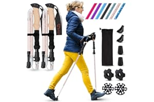 HIGH STREAM GEAR Walking Sticks for WOMEN - 14.5” Foldable Hiking Poles for Backpacking, Exercising and Traveling, Set of 2 Aluminum Nordic Collapsible Trekking Poles