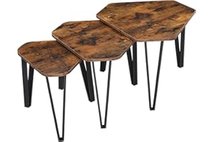 ‎VASAGLE VASAGLE Beistelltisch, 3er Set, Couchtisch, Satztische, Nachttisch, mit Metallbeinen, dekorativ, einfacher Aufbau, Industrie-Design, vintagebraun-schwarz LNT14BX