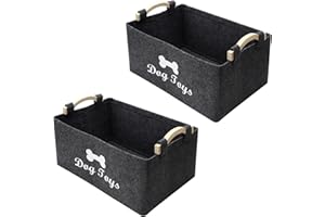 APOMOONS Lot de 2 Paniers de Rangement Panier à Jouets pour Chien Gris avec Poignée, Boîte de Rangement Pliable en Feutre pour Rangement de Jouets, Friandises et Petits Objets, Vêtements Sales