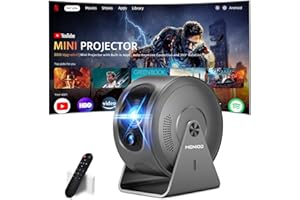 MENIOO [App intégrée] Mini Projecteur Supporte 4K 1080P 2026 Upgraded Auto Focus & Keystone, Vidéoprojecteur Correction 360°Rotation avec WiFi 6 et Bluetooth 5.4 projecteur avec HDMI/TV Stick/USB/ - Gris