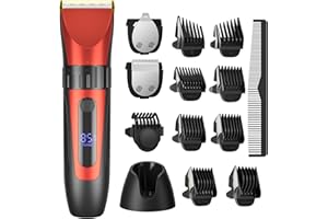 CITHOT Cortapelos Profesional, Cortapelos con Cuchilla de Cerámica, con Pantalla LCD, Cortapelos con Batería de Larga Duración de 2000mAh, Equipado con 8 Peines de Límite