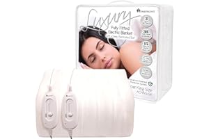 Homefront Electric Blanket Super King Size Dual Control - 203x182 Centimetres Premium Fitted Underblanket Overheat Protection and Safety Shut Off Machine Washable & Safe For All Night Use - White