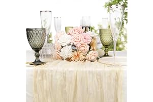 Qidordour 2PCS Cheesecloth Table Runner Beige, 35 x 160 inches Gauze Fabric Table Runner 13ft Rustic Sheer Wedding Table Runner Boho Decor for Birthday Party, Bridal & Baby Shower Table Decorations