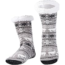 WOTENCCE Calzini A Pantofola Antiscivolo Uomo Calza Pantofole Pinze Fodera In Pile Per Caldi Calzini Invernali Per La Casa (Grigio Chiaro