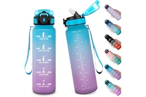 KOLLYKOLLA Borraccia 1 Litro, Palestra Senza Perdite, Bottiglia con Cannuccia e Indicatore del Tempo Motivazionale, Bottiglia Riutilizzabile per Sport, Fitness e Ciclismo