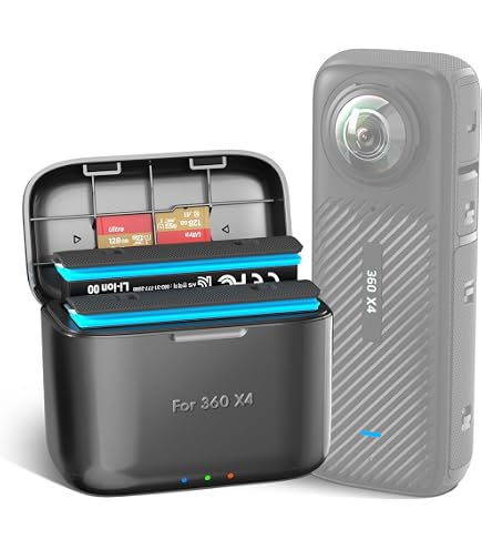 Hub Chargeur Rapide Pour Batteries Insta360 X4 – 2 Ports USB-C, Slots Cartes MicroSD – Sécurité Intégrée