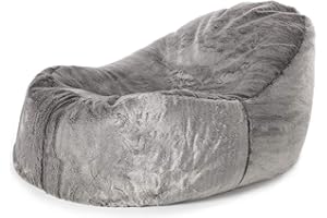 icon Lounger Faux Fur Bean Bag Chair, Grey, Large Adult Bean Bag with Filling Included, Comfy Chair, Living Room, Living Room Furniture, Bedroom Furniture