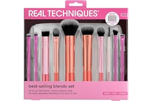 ‎REAL TECHNIQUES Real Techniques Blends Set, 10-Piece Makeup Brush Collection with Beauty Bag for Face and Eye, Use with Liquid, Cream, or Powder, Vegan, Cruelty-Free, Travel-Friendly, Easy to Clean