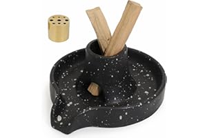 BEYLAB Soporte de incienso de cerámica, quemador de incienso 3 en 1 para Palo Santo, salvia, varillas de incienso, conos de incienso, cuenco de manchas, recogedor de cenizas de latón extraíble para