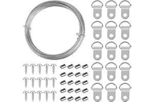 MOZEAT LENS 10 m linka druciana zestaw drutów do zawieszania obrazów ze stali nierdzewnej drut napinający 1 mm, zawieszenie obrazu stalowe z pierścieniem D i śrubą