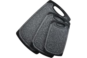KIMIUP Chopping Board Set, 3 Chopping Boards with Non-Slip Feet, Juice Grooves, BPA Free, Easy Grip Handle, Dishwasher Safe Kitchen Accessories Cutting Board (Dark Grey)