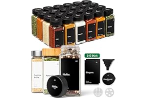 KIVY Słoiki na przyprawy z wkładem do posypywania [24 x 120 ml] + 240 wodoodpornych etykiet – hermetyczne słoiki na przyprawy – szklane pojemniki na przyprawy – puste pojemniki na przyprawy – czarne