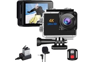 Xilecam External Microphone Cámara Deportiva 4K WiFi Cámara Impermeable 4 * Zoom 131FT Camara Acuatica Impermeable con 2 Baterías de 1350 mAh y Bolsa de Accesorios Multifuncional