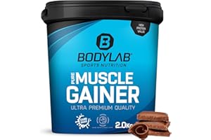 Bodylab24 Pure Muscle Gainer Cioccolato 2000g, 33g di carboidrati naturali, 40g di proteine e 12g di grassi per 100g, arricchito con creatina monoidrato, ideale per la costruzione della massa