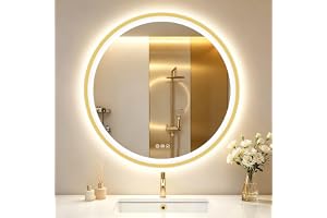 STARLEAD 80 cm rund badrumsspegel med belysning, Bluetooth, dimbar, anti-dimma, okrossbar, guldram