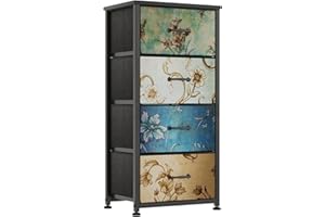 CAIYUN Chest of Drawers Bedroom with 4 Drawers and Flower Printing, Small Fabric Dressers, Dresser for Entryway Hallway Living Room, Closet Storage Drawer
