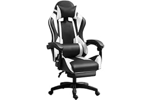 IZTOSS Chaise de Gaming Ergonomique avec Dossier réglable, avec appuie-tête, accoudoirs et Support Lombaire (C-Noir+Blanc)