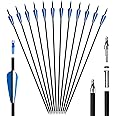REAWOW 12pcs Archery Carbon Arrows 30 inch Hunting Targeting Arrows with Replaceable Arrowhead for Recurve Bow Compound Bow Target Practice Outer Diameter 7.6mm