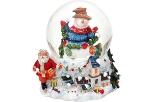 ‎DEKOHELDEN24 Dekohelden24 Schneekugel Schneemann mit Girlande auf Sockel mit Winterlandschaft, Maße H/B/ Kugel: ca. 9 x 8 cm/ 6,5 cm. 501611-Hut