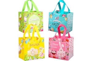 YOOYEH Easter Tote Bags, Easter Egg Hunt Bags with Handle Non- Waven Gift Bags Easter Bags for Gifts Wrapping, Egg Hunt, Easter Party Supplies