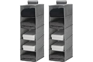 Minnhua 2 Stück Hängeaufbewahrung, Schrank Organizer Hängend mit 5 Fächern, Hängeorganizer Schrank, Hängeregal Stoff für Schlafsaal, Schlafzimmer, Wohnzimmer (Grau)