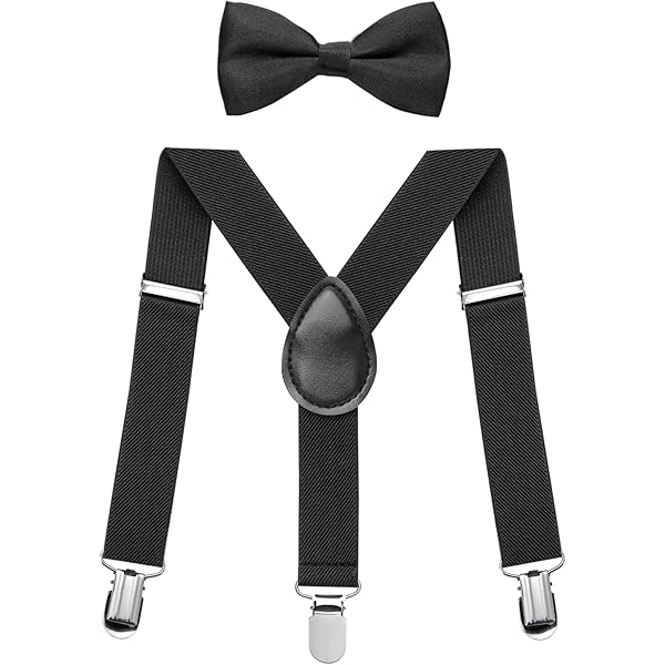 Children's Kids Boys Wool Bow Tie & Grey Braces Set (Burgundy - View #4