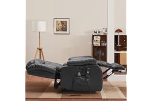 DUANDUAN 2 Motoren Elektrischer Relaxsessel mit 180° Liegefunktion, Sessel mit Schlaffunktion, Massagesessel mit Aufstehhilfe,Vibration und Heizung (Schwarz)