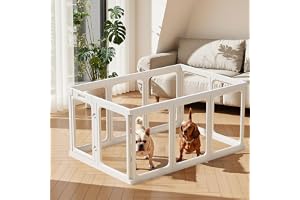 Gardner Pet 10 st klar akryl hundinhägnad 128 x 85 x 60 cm vit | 9+1 modulära paneler med 1 dörr, modulär valppark, för små hundar/katter/kaniner, säkert staket, inomhusanvändning