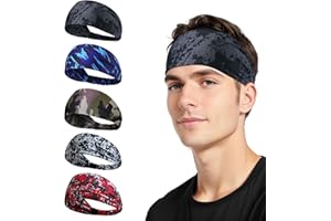 Xanewza Lot de 5 Bandeaux de Sport pour Homme et Femme, Elastique Bandeau Sport Absorbant la Transpiration et Respirant Headband Idéal pour Le Fitness, la Course à Pied