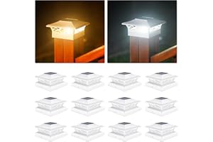VOLISUN Solar Post Cap Lights: 12 - Pack Outdoor Post Light for White/Black 4x4 Vinyl Fence Deck - Dock 4x4/6x6 Wooden Post 2 Color Modes Waterproof Warm White