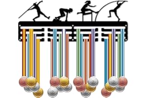 CREATCABIN Soporte Medallas Pista Campo,Colgador Medallas,Estante Deportivo,Marco Montaje En Pared,Decoración Hierro,Organizador para Colgar Medallas,Correr,Saltar,Lanzar Premios Medallistas,40x15cm