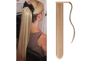 ‎JJSTAR JJstar 70 cm Langes Glattes Pferdeschwanz Haarteil Synthetik Haarverlängerung Zopf Extension für Damen Mädchen(Schmutziges Blond)