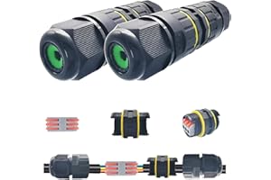 Kabelverbinder Wasserdicht IP68, CESFONJER Verbindungs box Verbindungsmuffe Kabelverbinder mit 3-polig verbindungsklemmen für Ø5-10mm Kabeldurchmesser (2er-Pack Schwarz, gelb)