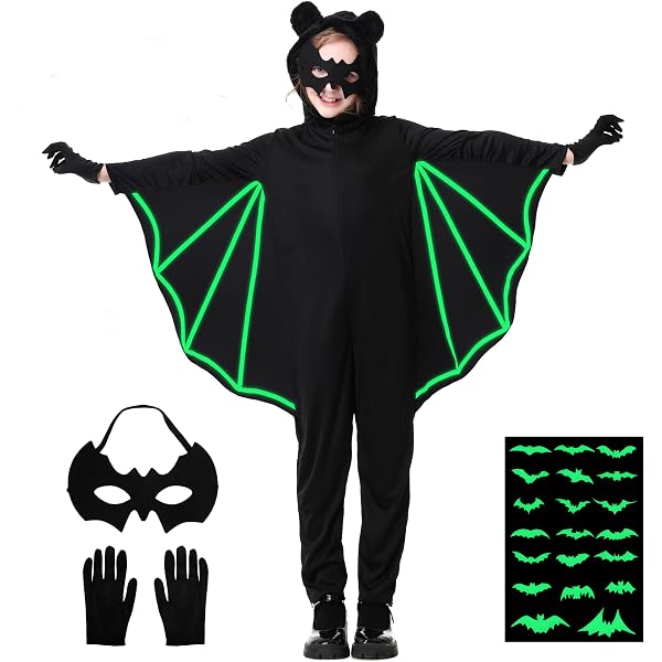 Fledermaus-Kostüm Für Kids – Kapuze Mit Ohren & Flügel-Ärmel, Schwarz-graues Vampir-Verwandlungsset Für Halloween & Mottoparty