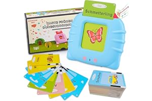 SURPN Standard German Talking Flash Cards, Educational Toy for Toddlers Aged 1-6 Years Old, 112 Sheets, 224 Words, Audible Educational Toy, Interactive Toy for Boys and Girls, Blue