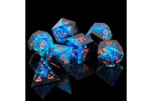 ORUZA 7 Stück Polyedrische Würfel Set DND Würfel D4 D6 D8 D10 D% D12 D20 Handgefertigt Kunstharz Würfel für Dungeons and Dragons RPG MTG Pathfinder Rollenspiele Spielwürfel
