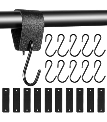 GGXZHT Garderobehaken, S-haken met lederen lus 12 stuks, 13*3 cm haken om op te hangen, metaal, voor garderobe, keuken, kleerhanger, badkamer, camping.. (wit