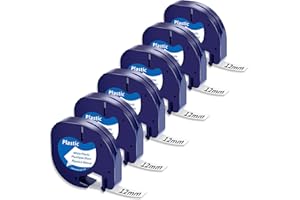 Nastro per Etichette Unistar Compatibile Dymo LetraTag Etichette in Plastica 91201 S0721610 12mm x 4m per Dymo LetraTag LT-110T LT-100H QX 50 XR XM 2000, 6 Pezzi