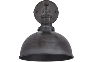 Industville - Brooklyn Dome - 8 Inch - Wall Light Fixture - Black/Grey Colour - Pewter/Brass Material - 26.5 CM X 20 CM X 28 CM