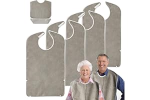 FONWUJIOT Lot de 4 bavoirs pour adultes, pour personnes âgées, réutilisables, réglables, imperméables, avec attrape-miettes, unisexe, protection des vêtements pour hommes et femmes