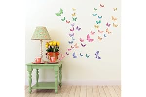 DECOWALL DW-1602 Mariposas en Acuarela Vinilo Pegatinas Decorativas Adhesiva Pared Dormitorio Salón Guardería Habitación Infantiles Niños Bebés