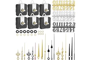 EEEKit 6 Pezzi Meccanismo Orologio da Parete di Movimento Dell'orologio al Quarzo con 6 Diverse Paia di Mani E Kit di 3 Numeri di Orologio, Parti Riparazione Dell'orologio Fai da Te(Albero 22mm)