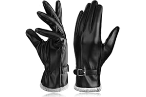 ‎EEFOW EEFOW Lederhandschuhe Touchscreen Winterhandschuhe für Damen: Outdoor Thermo Schwarz Leder Handschuhe M/L