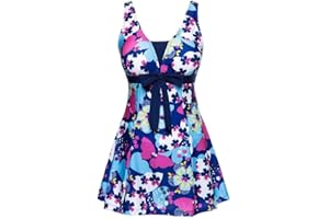 ECUPPER Womens Plus Size Swimsuit One Piece Skirted Swimwear Tummy Control Swimming Costume with Shorts